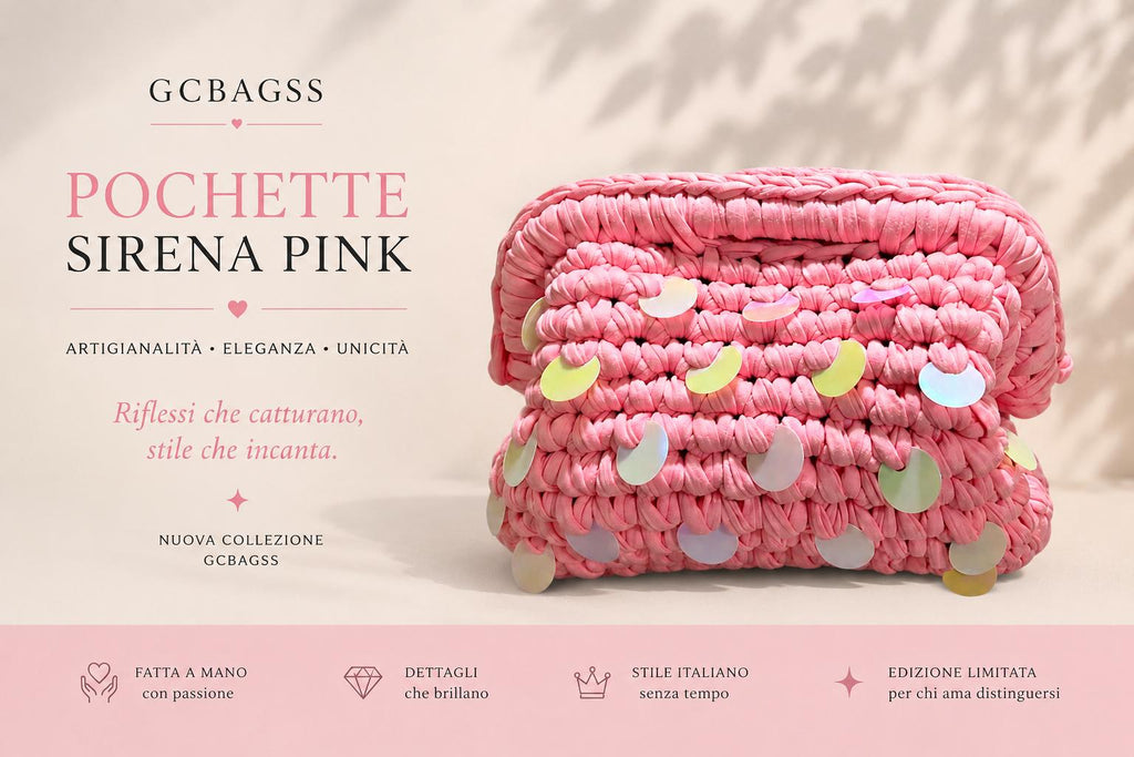 Pochette Handmade Sirena Pink - Borsetta Artigianale Rosa con Pallettes