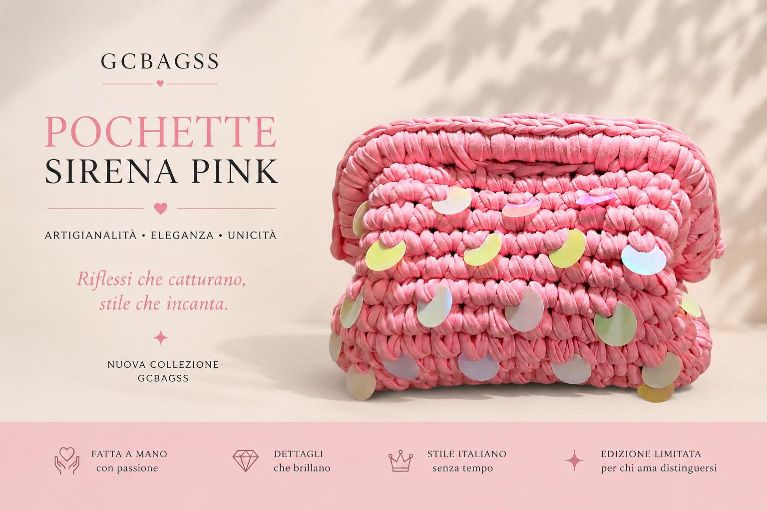 Pochette Handmade Sirena Pink - Borsetta Artigianale Rosa con Pallettes